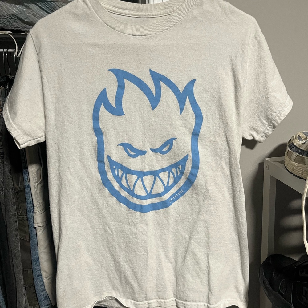 White T-Shirt with Blue Spitfire logo